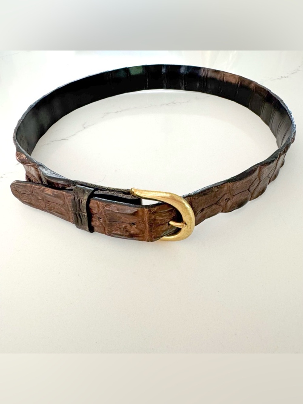 Authentic Australian Crocodile Leather Belt with Solid Brass Buckle